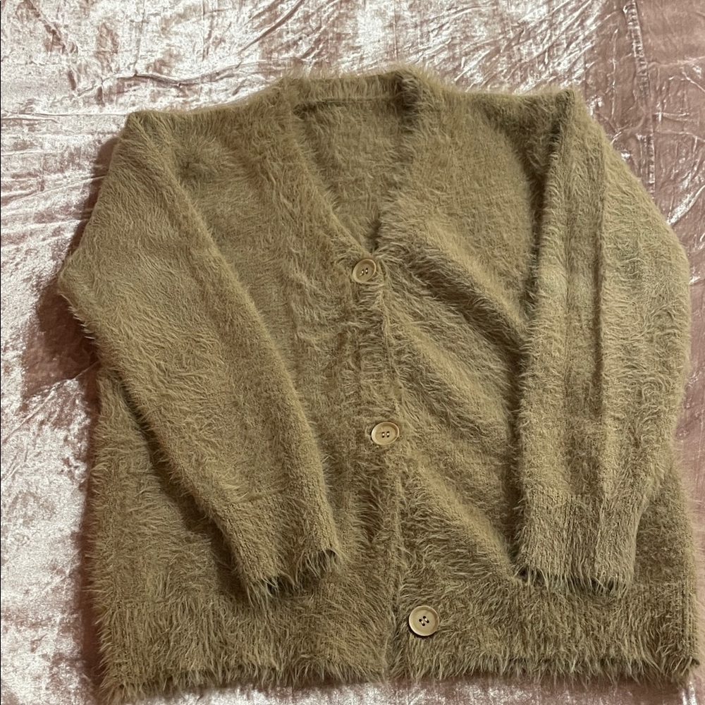 Fuzzy Tan Cardigan Sweater
